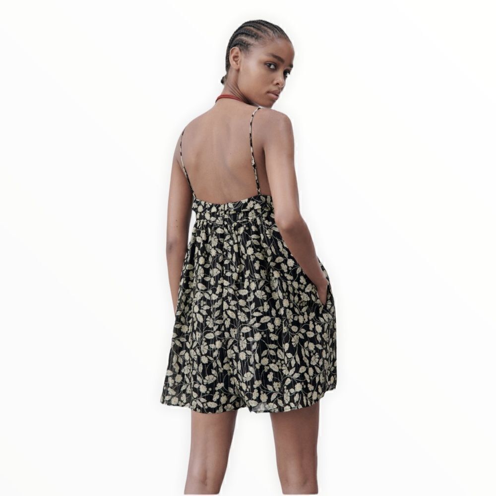 ZARA Black Floral Metallic Thread Romper NWT Sizes S M L Strappy Flowy Jumpsuit - Picture 8 of 12